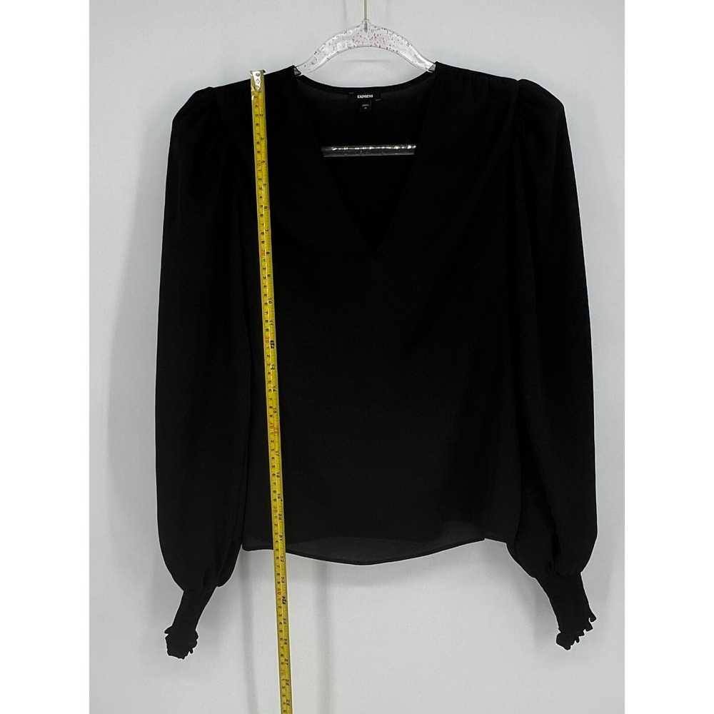 Express Blouse V-Neck Blouse Long Sleeve Puff Sleeve Black Top XS - Picture 2 of 9